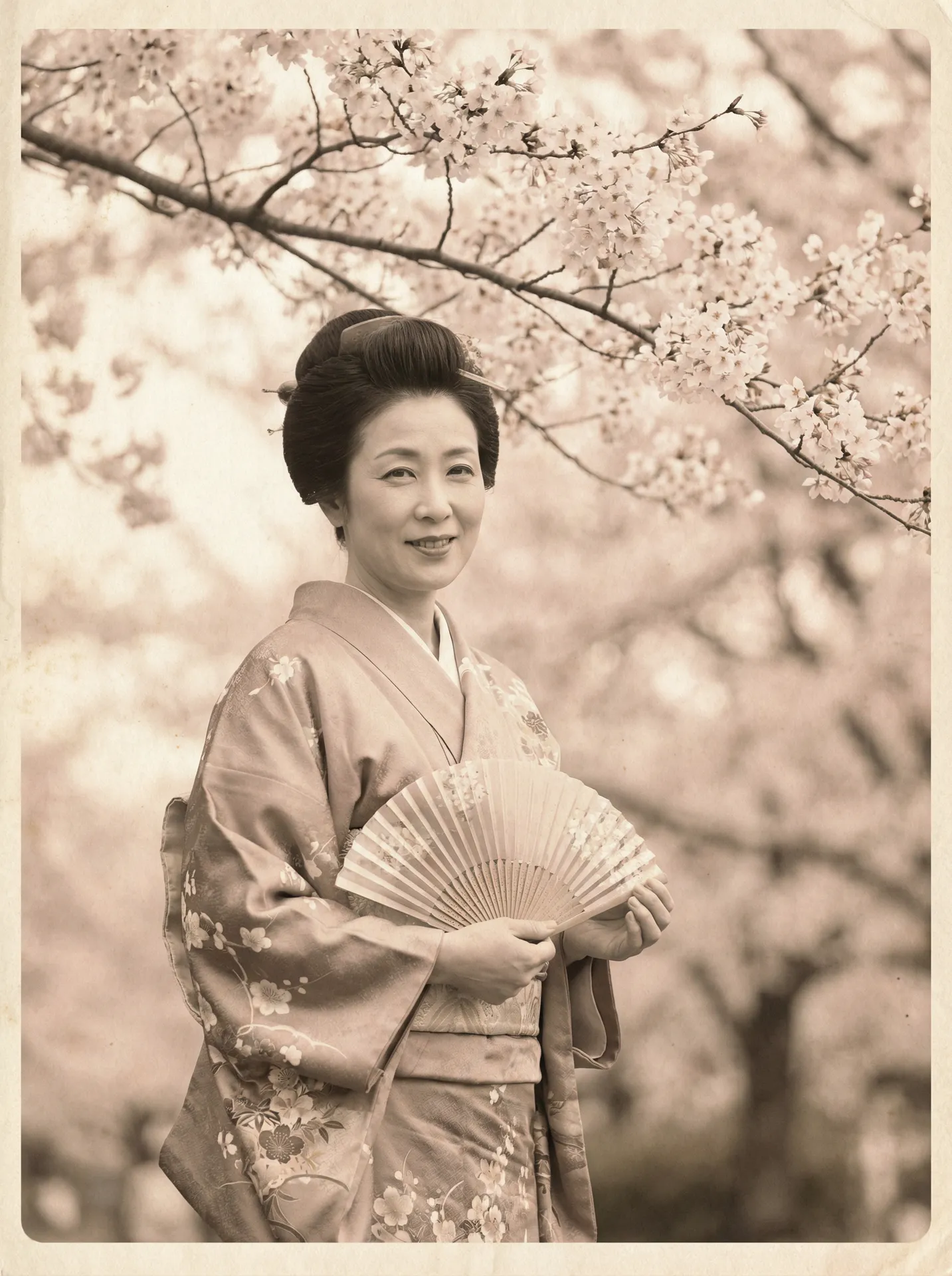 一位持扇的优雅 火影忍者本子 在樱花树下的复古写真